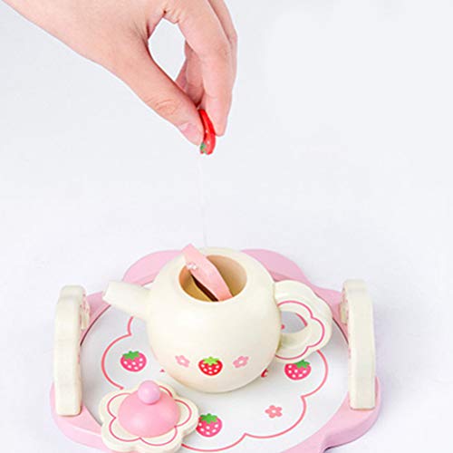 Toyandona Play Kitchen Accessories Wooden Tea Set Toy For Girls, Pretend Toy Tea Set Includes Wood Tea Pot, Teacups, Carrying Tray Kitchen Tea Cup Playset For Toddlers Fine Motor Skills Girls #TOP2