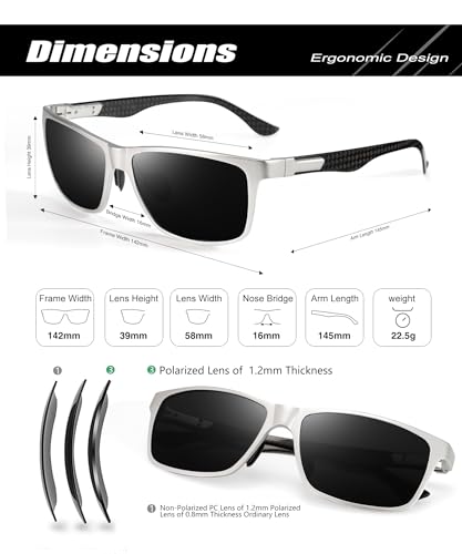 Image of Polarized Sunglasses for Men Rectangular Classic Al-Mg Metal Frame Sun Glasses Mens Sunglasses with UV Protection