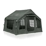 Coody 8.0 Inflatable Canvas Camping Tent for 1–4 People – Premium Air Beam Tent with Breathable TC Cotton Canvas, Fast 5-Minute Setup, 2 Doors, 4 Windows, Stove Jack, Rain Fly & Pump Included, Green