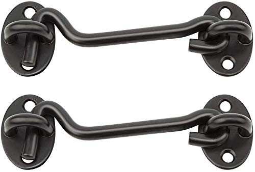 2 Pack Privacy Hook and Eye Latch, Upgrade Heavy Duty Barn Door Lock, 4 inches Solid Thicken Stainless Steel Barn Door Latch with 8PCS Screws, Best for Sliding Door, Bathroom, Window (Black)