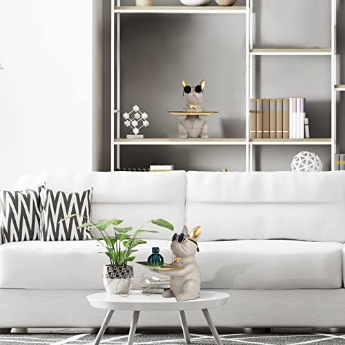 Resin Bulldog Desk Storage Statue Animal Sculpture Table Decoration Multifunction Office Home Decor Coin Piggy Bank Storage Tray (Light Brown) #TOP2