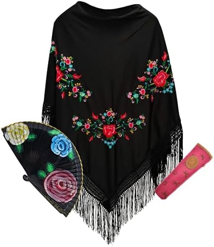 Mantón, Abanico de Madera y Funda Artesanal para Abanico Hecha en...