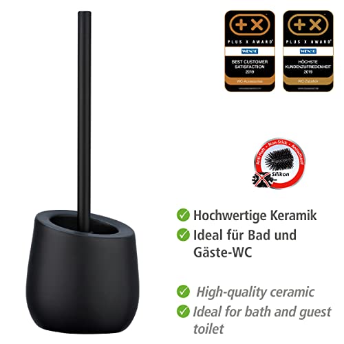 WENKO WC-Garnitur Mod. Badi Elegante Schwarze Keramik Matte Oberfläche inklusive Silikon WC-Bürste mit Antihaft Wirkung Maße 40 x 20 x 10 cm