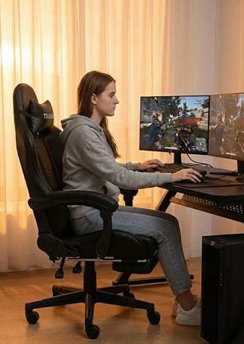 Image of Ergonomic Gaming Chair with Adjustable Recline, Footrest & Lumbar Support - High-Back PU Leather Office & Gaming Chair for Home, Work & Gaming