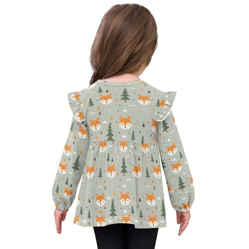 Fox Head Tree Girls Shirts Cotton Long Sleeve Ruffle Toddler Tee Tops4