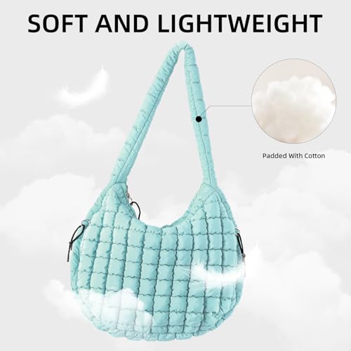 Image of Puffer Quilted Shoulder Bag Large Puffer Tote Bag for Women,Hobo Quilted Tote Bag Crossbody Shoulder Handbags Puff Purse