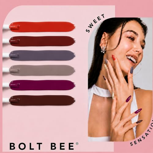 Image of Bolt Bee Gel Polish Kit, 6 Colors Light Soft Sakura White Nude Spring Soak off Nail Art Design Manicure Kit at Home (06)