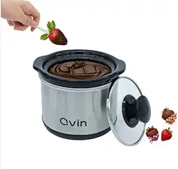Qvin Mini Panela Elétrica De Cozimento Lento 0,65 Qt (20 Oz), Conjunto Panelas Para Fondue, Derretedor Chocolate (Aço Inoxidável)… (S/S)