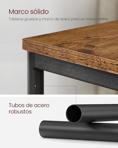 VASAGLE Mesa de Sofá, Mesa Auxiliar de 3 Niveles, Mesita de Noche con Marco de Acero, para Salón, Dormitorio, Estudio, Marrón Rústico y Negro Tinta LET273B01 - imagen 6
