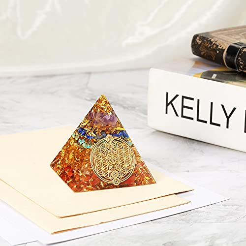 Orgonit-Pyramide mit 7 Chakra Heilsteinen und Pendel Set