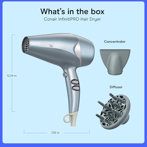 Image of Conair InfinitiPRO Style & Shine Hair Dryer | Ultra-lightweight 1 lb. Curl-Defining Dryer for Curly, Wavy, Thick, and Fine Hair, Blue, 527BXL