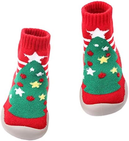 TOYANDONA 1 Pair Christmas Socks for Baby Soft Sole Prewalker Anti-Slip Slipper Socks Warm Thick Soft Wool Socks for Newborn Infant Toddler 12-12.5cm