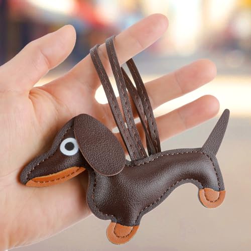 AHQiZFX Dackel-Schlüsselanhänger Aus Leder - Glücksbringer Hund Anhänger - Geschenk für Frauen Und Männer - Braun