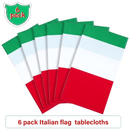 Image of Tatuo 6 Pcs Italian Flag Tablecloth 54x108 Inch Plastic Rectangular | Italy Themed Party Disposable Table Cover Italian Tablecloth Family Gathering Kitchen Decoration Supplies