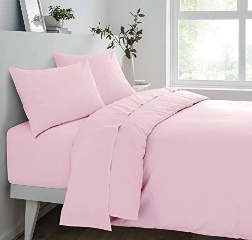 Sleepdown Fitted Sheet Super Soft Cosy Easy Care Polycotton Bed Linen Luxury Bedding Bedsheet 25cm Deep Non Iron - Soft Pink - Super King