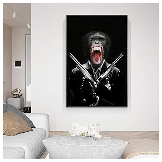 Apa som håller vapen Canvaskonstaffischer och tryck Roliga djurbilder Orangutang i kostym Målningar Rum Väggkonstdekor60x80cm x1 Ramlös