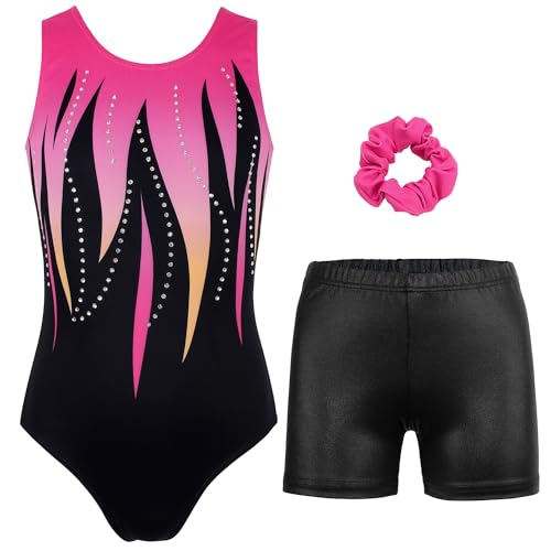 Image of MODAFANS Leotards for Girls Gymnastics with Shorts Dance unitards Tumbling Biketards with Hair Scrunchie for3-13T