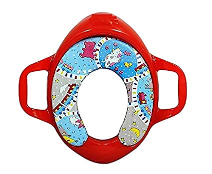 Mommas Baby Baby Toilet Seat Safe Soft Training Seat Potty Sitting Ring with Handles Bathroom Trainer closestool Cover, Soft Cushion Baby Potty Seat for Western Toilet (RED)