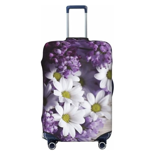 Travel Luggage Cover Purple White Flowers Suitcase Protector Elastic Washable Stretch Suitcase Protector Anti-Scratch Travel Suitcase Cover Fit 18-32 Inch Luggage