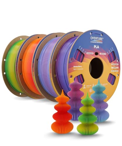 Image of OVERTURE 4KG Bundle Rainbow PLA Filament 1.75mm, Neatly Wound 3D Printer Filament 4 Pack 1kg Spool (2.2lbs), Fit Most FDM 3D Printers (4 Ranbiow Color)