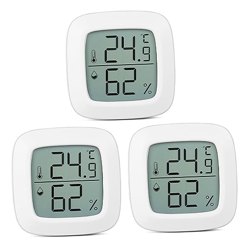 HEMOTON 3Pcs Mini Digital Thermometer Hygrometer Accurate Temperature Humidity for Indoor Home Car Outdoor Use Easy to Read LCD Display Portable Compact Design