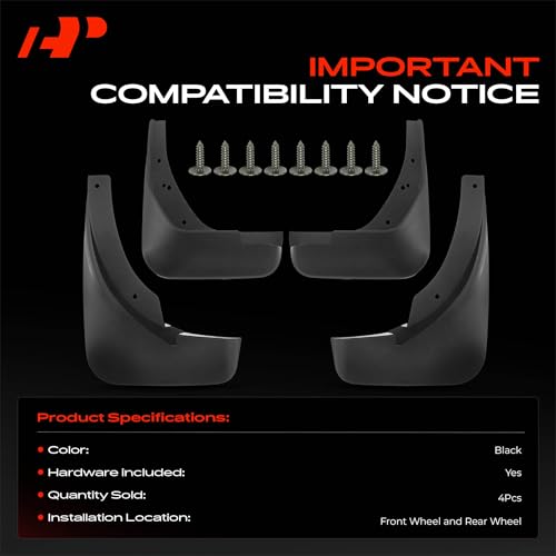 Image of A-Premium Mud Flaps, No Drilling Required Splash Guards with Accessories | Compatible with Audi A4 2009-2012 Sedan, Set of 4 Front and Rear