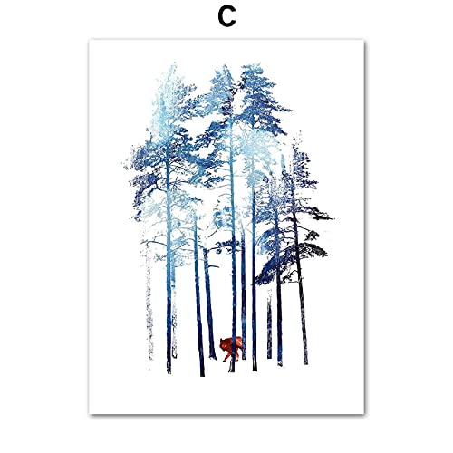 Mur art toile peinture neige et pin forêt renard abstrait nordique affiches imprime photos 50x70cm - 4