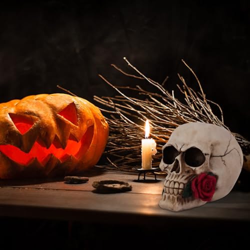 Estatua Decorativa Calavera con Flores para Halloween miniatura 3