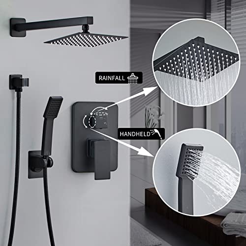 Lcevcgk Shower Head, Shower Faucet Set Square Shower Combo System With 8'' Rainfall Shower Head Wall Mount Handheld Shower,Stainless Steel Bath Shower Head,Matte Black #TOP2