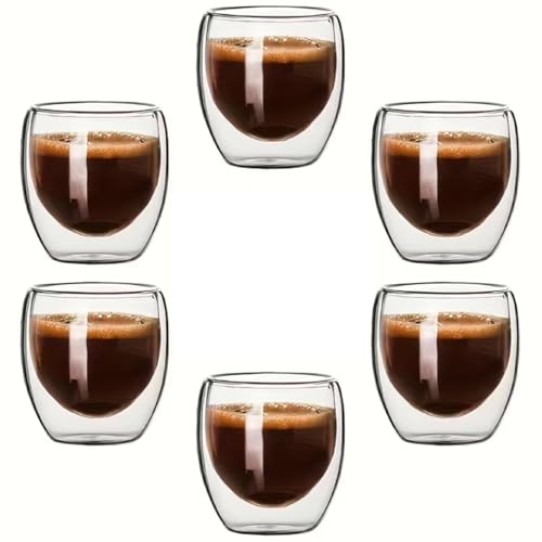 Kit 6 Copos de Vidro Borossilicato com Parede Dupla 100ml - Xícaras Térmicas para Café Espresso, Chá e Cappuccino (6)