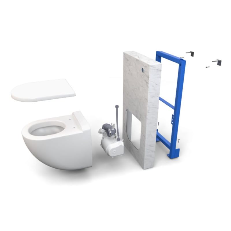 Pack WC suspendu broyeur WATERMATIC W40SP Silence Box avec habillage marbre blanc + abattant frein de chute + bâti-support autoportant + bouton chasse