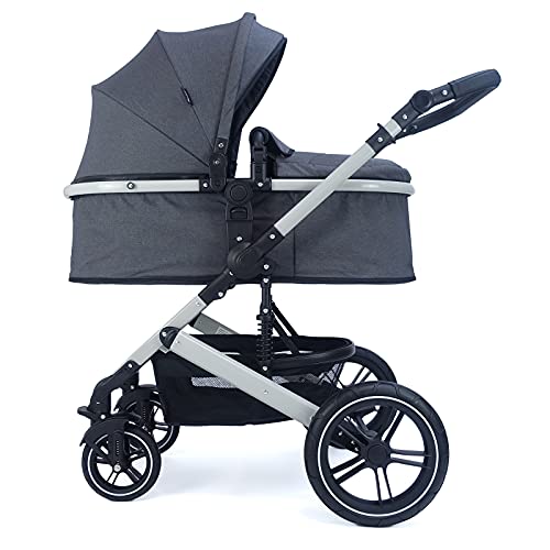 Pixini Neyla Kombi Kinderwagen mit Stoffwanne/Buggy/Wickeltasche/Getränkehalter/Regenplane/Mückennetz/Wickelauflage (3in1 Set mit Babyschale grau/anthrazit)