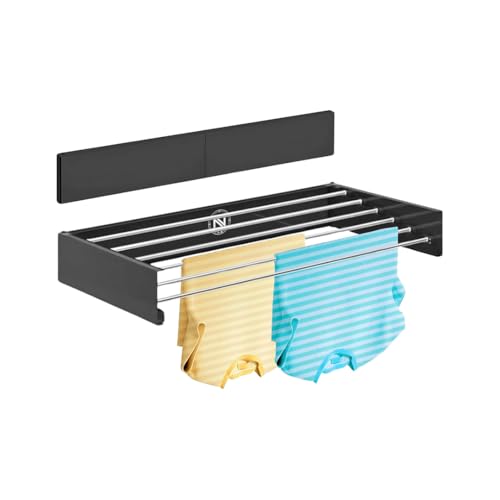 N 18.28 | Tendedero Extensible de Pared Retráctil | Compacto, Ahorra Espacio, 35 kg de Capacidad, 6 Varillas | Tendedero Plegable para Interior o Exterior, 100cm | Aluminio y Acero Inoxidable | Negro