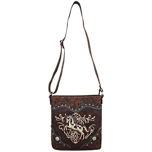 Western Style Horse Purse Embroidered Floral Rhinestone Studs Crossbody Handbags Cowgirl Country Women Single Shoulder Bag2