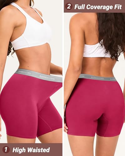 Image of BAMBOO COOL Womens BoyShorts Underwear Full Coverage Ladies Panties High Waisted Boxer Briefs Breathable Stretch 5 Pack