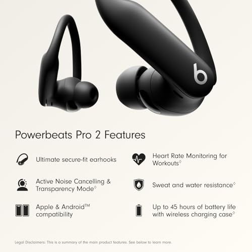 Beats Powerbeats Pro 2 - Wireless Noise Cancelling Workout Earbuds with Secure- Fit Earhooks, Up to 45-Hour Battery with Charging Case, Sweat & Water Resistant, Heart Rate Monitoring - Jet Black - Image 3