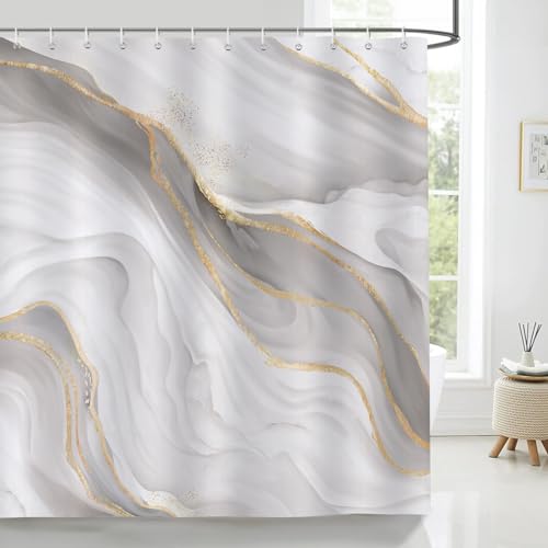 Bonhause Rideau de Douche Marbre Gris Or Modern Abstrait Luxe Rideau de Bain Tissu Polyester Anti Moisissure Imperméable Lavable Rideaux Salle de Bain 180 x...