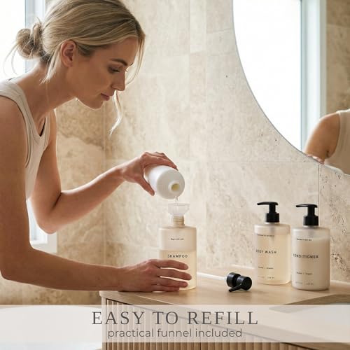 Stylish Shampoo & Conditioner Dispenser Set of 3-20oz Bottles with Pump - Image 5