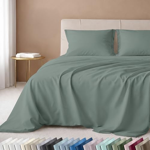 Image of California Design Den - Luxury Full Size Sheet Set - 100% Cotton, 600 Thread Count Deep Pocket Full Size Bed Sheets, Sateen Weave (Sage Green - Cool Tone)
