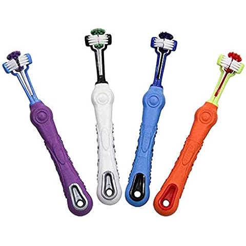 Orgrimmar 3-Sided Pet Toothbrush Dog Toothbrush Removing Bad Breath Tartar Cleaning Mouth Pet Dental Care Cat Cleaning Mouth (4 Count (Pack of 1)) Cover