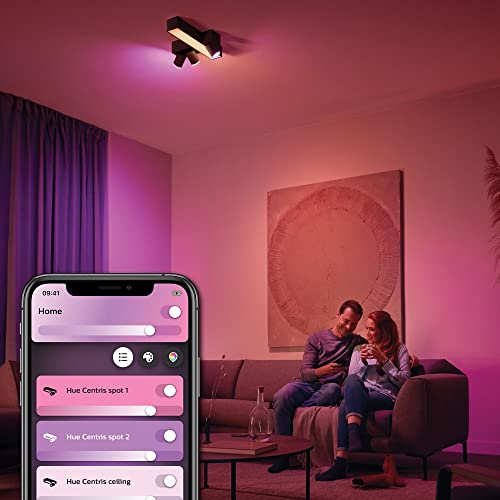 Philips Hue White Ambiance 1er Spotleuchte Buckram Erweiterungsleuchte Schwarz 250lm, Dimmbar, Alle Weißschattierungen, Steuerbar Via App, Kompatibel Mit Alexa (Echo, Echo Dot