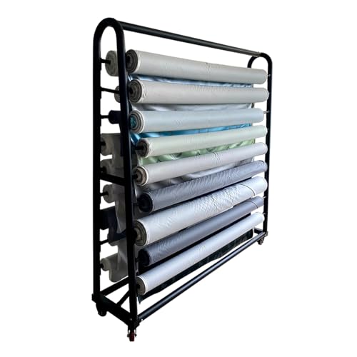 Commercial Fabric Roll Storage Rack, Movable Heavy Duty Steel Organiser Holder for Vinyl Wrap Rolls / Leather Rolls / Window Film / Wallpaper Displays, with Adjustable Rod & Brakeable Wheels(172x45x17