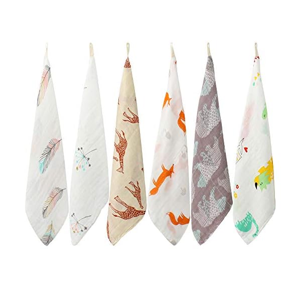 LifeTree Baby Musselin Waschlappen, 6 Stück weiche Bambus Baumwolle Baby Handtuch für Jungen und Mädchen, 26x26 cm…