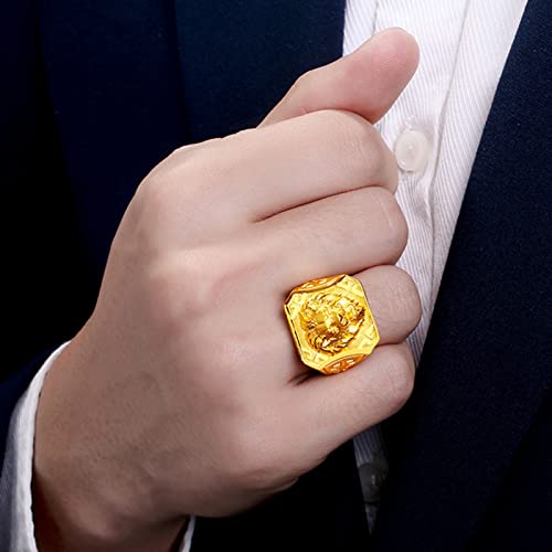 Cnmmm Lion Head Pure Fine Gold Ring King Style Ring For Men Engagement Solid Pure Gold Ring Vintage Jewellery Gift For Valentine's Day Wedding Rings Open Adjustable #TOP4