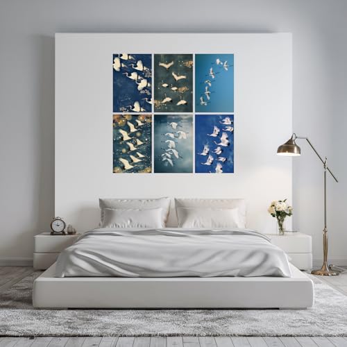 Image of SiddArtify Elegant Japanese Cranes Art Print Set - 300GSM Board - 8x12 Inch - Pack of 6 Wall Room Decoration art Poster Prints