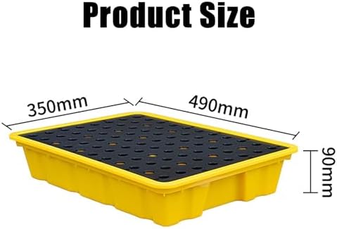 Industrial Spill Containment Pallet with Drain Outlet, Leakproof Tray for Safe Storage of Drums in Factories and Garages,49x35x9.5 CM
