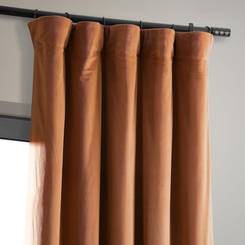 HPD Half Price Drapes Signature Velvet Thermal Blackout Curtains for Living Room 108 Inch Long (1 Panel) Rod Pocket Insulated Blackout Curtains for Bedroom Window Curtains, 50W x 108L, Burnt Pumpkin