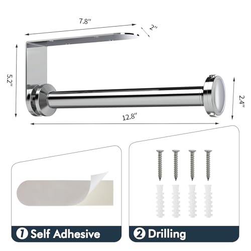 Image of theaoo Paper Towel Holder Under Cabinet, One-Handed Tear Wall Mount Paper Towel Holder Dispenser with Damping Function for Kitchen Organization, Stainless Steel, Self-Adhesive or Drill mounting,Silver