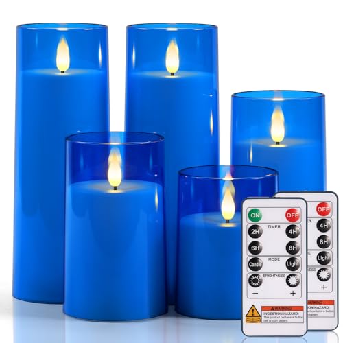 Image of Raycare Battery Operated Flameless Pillar Candles with Remote Timer, Blue