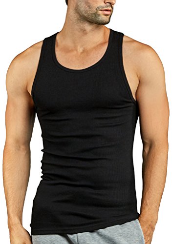 Tobeinstyle Men's Slim Fit Shallow Scoop Neck Sleeveless A-Shirts (Medium, 3-Pack - 3 Black) #TOP1